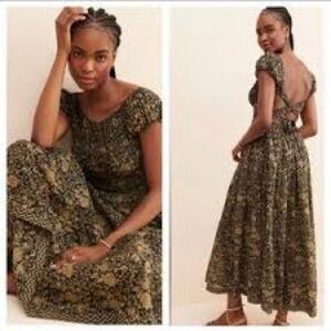 Free People Ultraviolet Floral Print Smocked Midi Dress size large VGUC